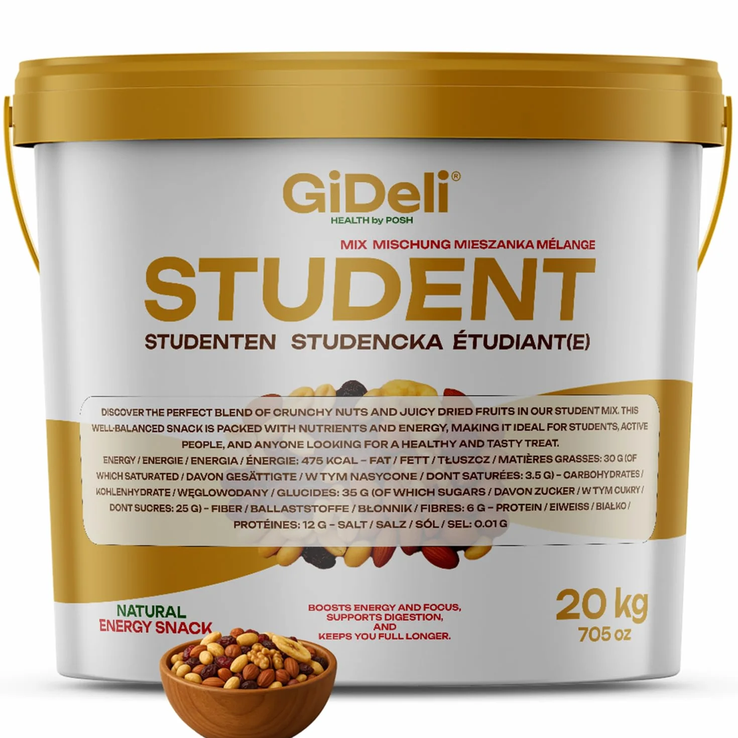 GiDeli Karma dla studentów 20 kg mieszanka owoców z orzechami w wiaderku