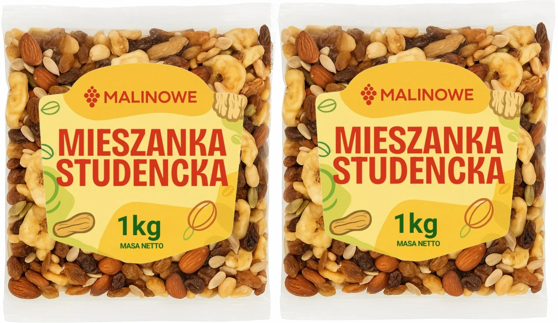 Malinowe mieszanka studencka orzechowo-bakaliowa 2x1kg naturalna jakość premium