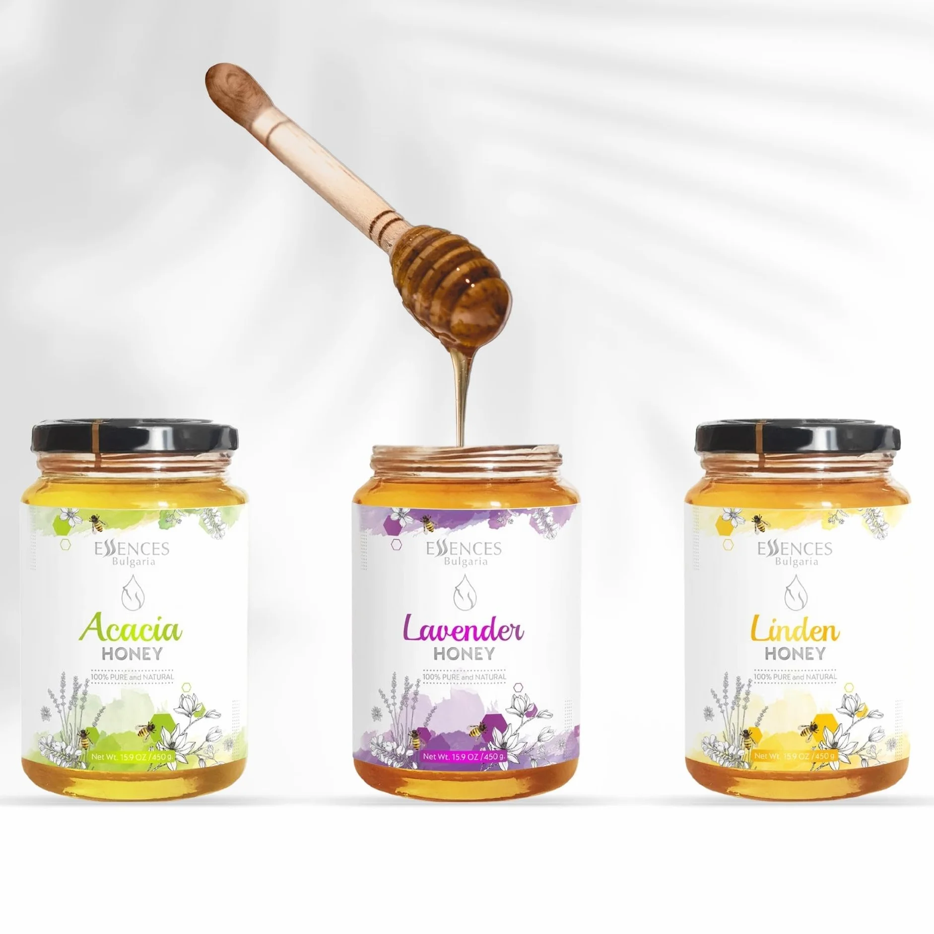 Essences Bułgaria Surowy Miód Lawendowy 450gr | Niesamowity smak | 100% Czysty i Naturalny | Bez dodatków | Surowy miód pszczeli | Naturalny słodzik | Wolne od GMO | Bezglutenowe