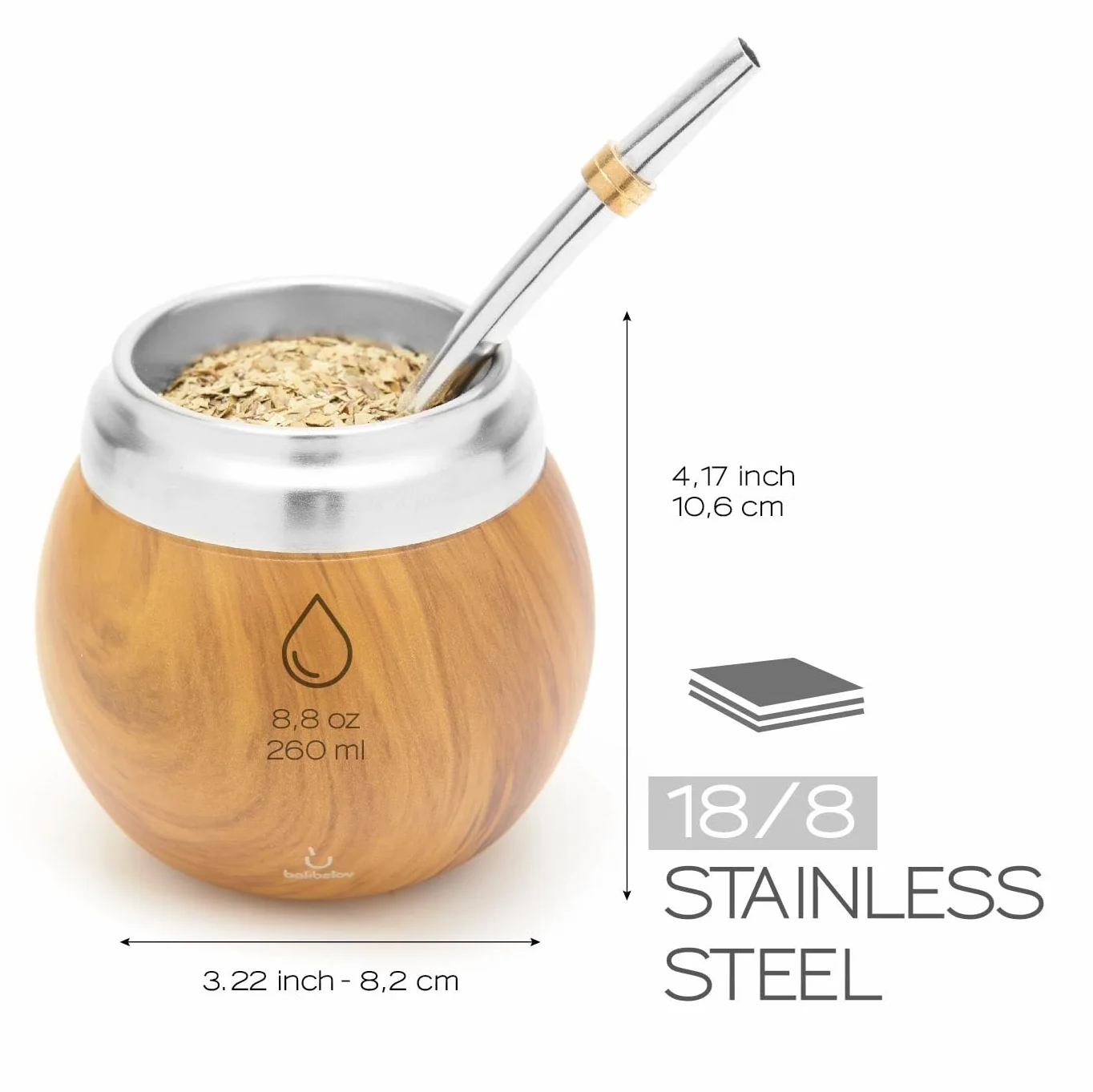 BALIBETOV Zestaw Yerba Mate – zawiera tykwę i bombilli Yerba Mate – zestaw ze stali nierdzewnej z podwójną ścianką termiczną i słomką – łatwy do czyszczenia i konserwacji