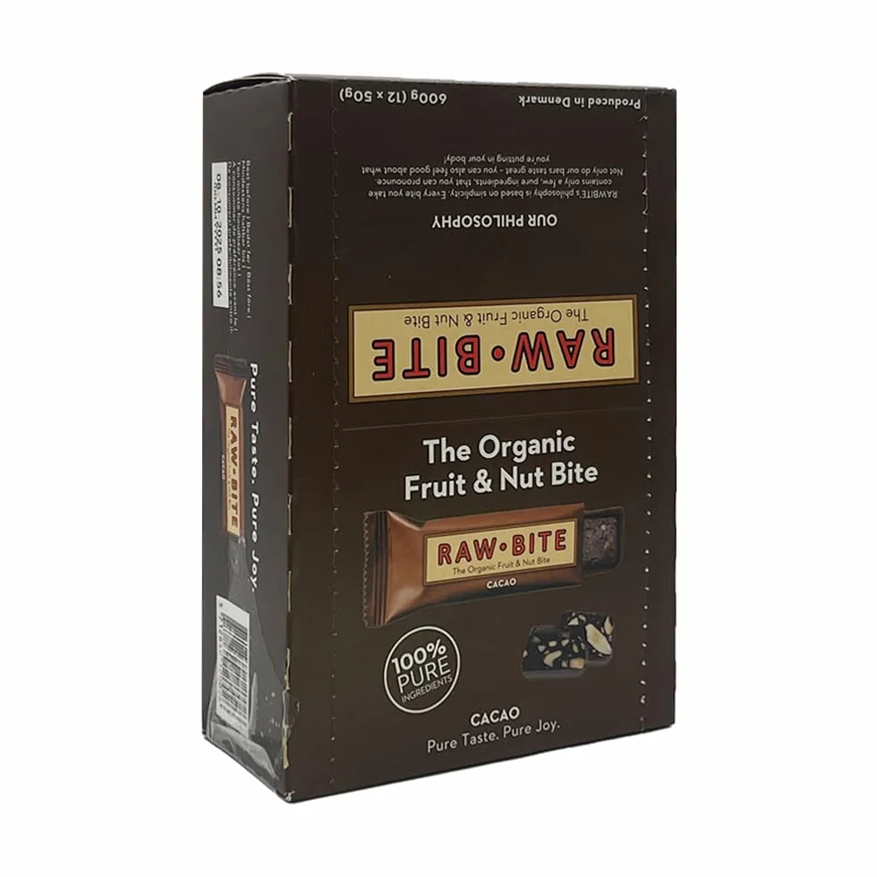RAWBITE CACAO batonik z orzechami owocowymi z kakao 12 x 50 g wegańskie bezglutenowe bez dodatku cukru