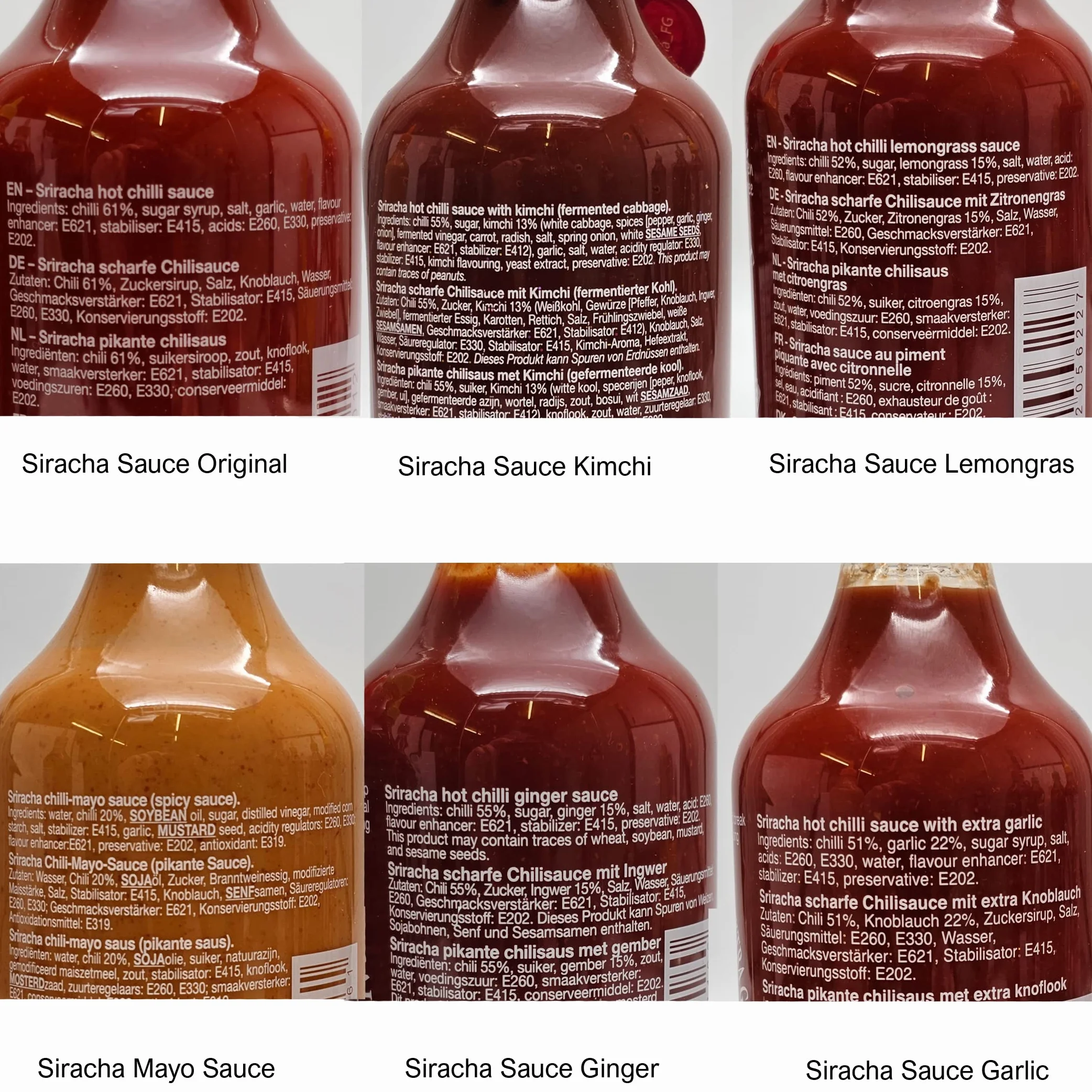 esnado Zestaw 6 sosów, Sriracha, Hot Chili, Flying Goose, 6 x 455 ml, sos chilli z zawieszką w kształcie smoka