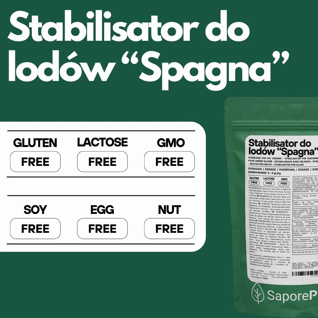 Saporepuro Stabilizator do lodów i sorbetów 250 gr, z mąką z nasion chleba świętojańskiego, mąką z tary, mąką z nasion guar, emulgatorem