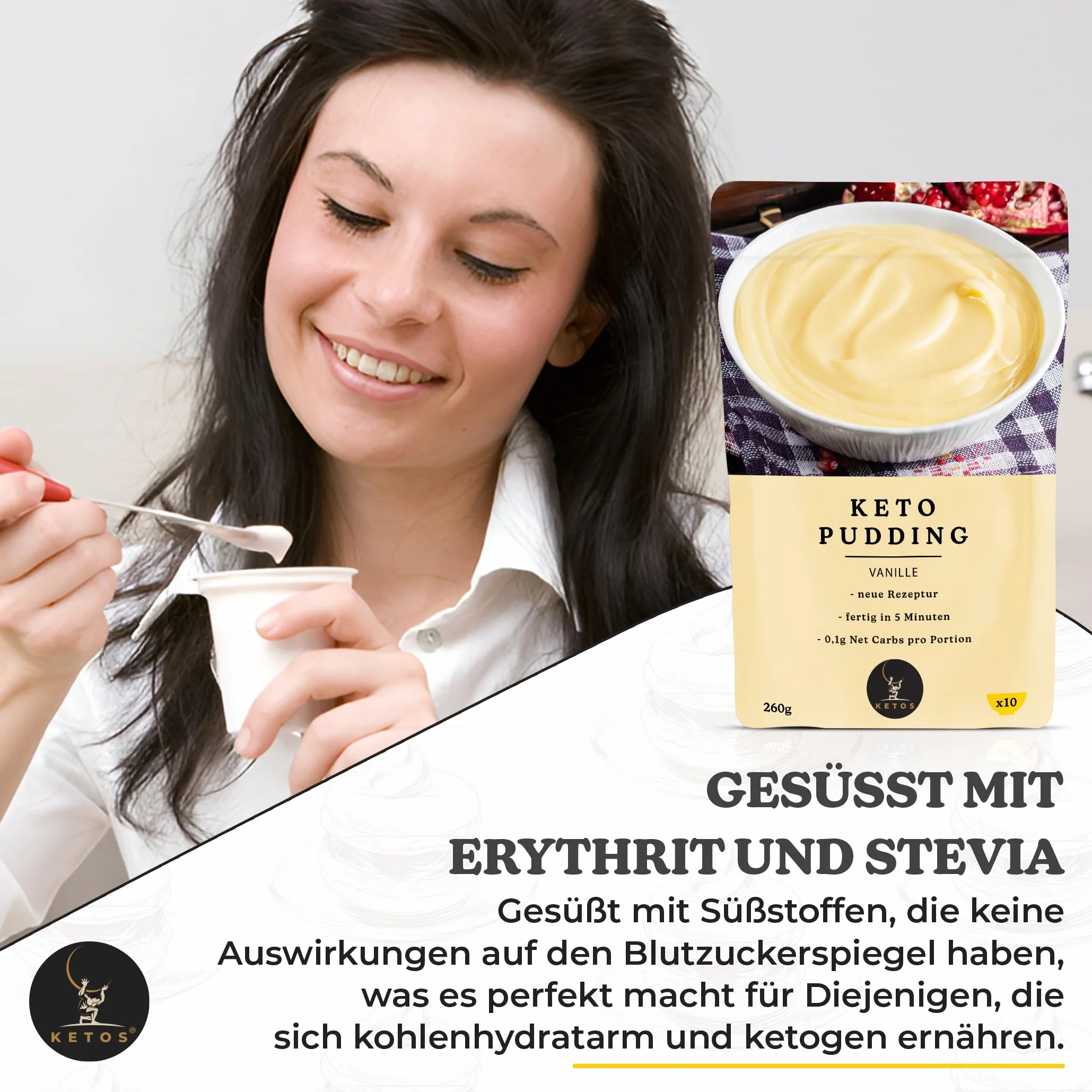 Keto Pudding duże opakowanie wanilii | do odżywiania niskowęglowodanowego i keto | 0,2 g węglowodanów netto | bogaty w błonnik