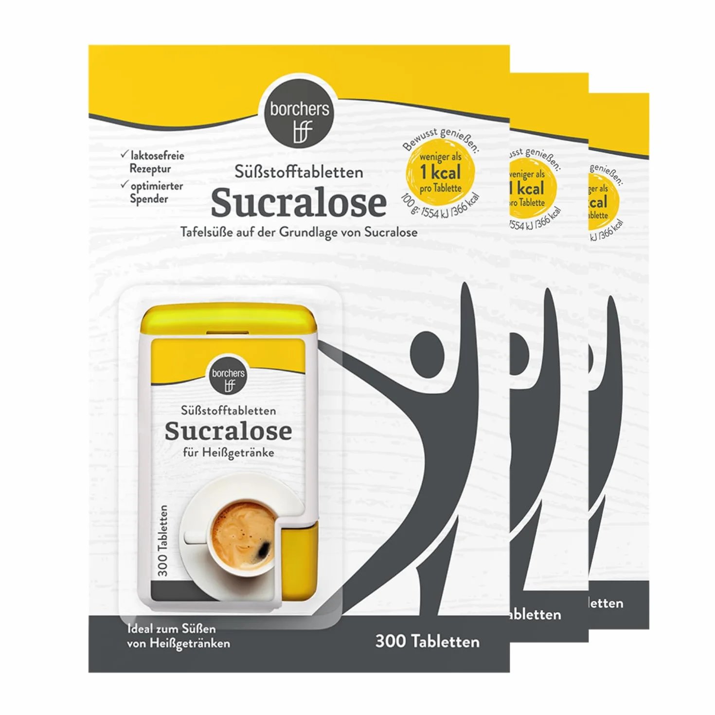 3 x borchers Sucralose tabletki słodkie w dozowniku, słodycze stołowe, do kawy, herbaty i gorących napojów, 3 x 300 tabletek