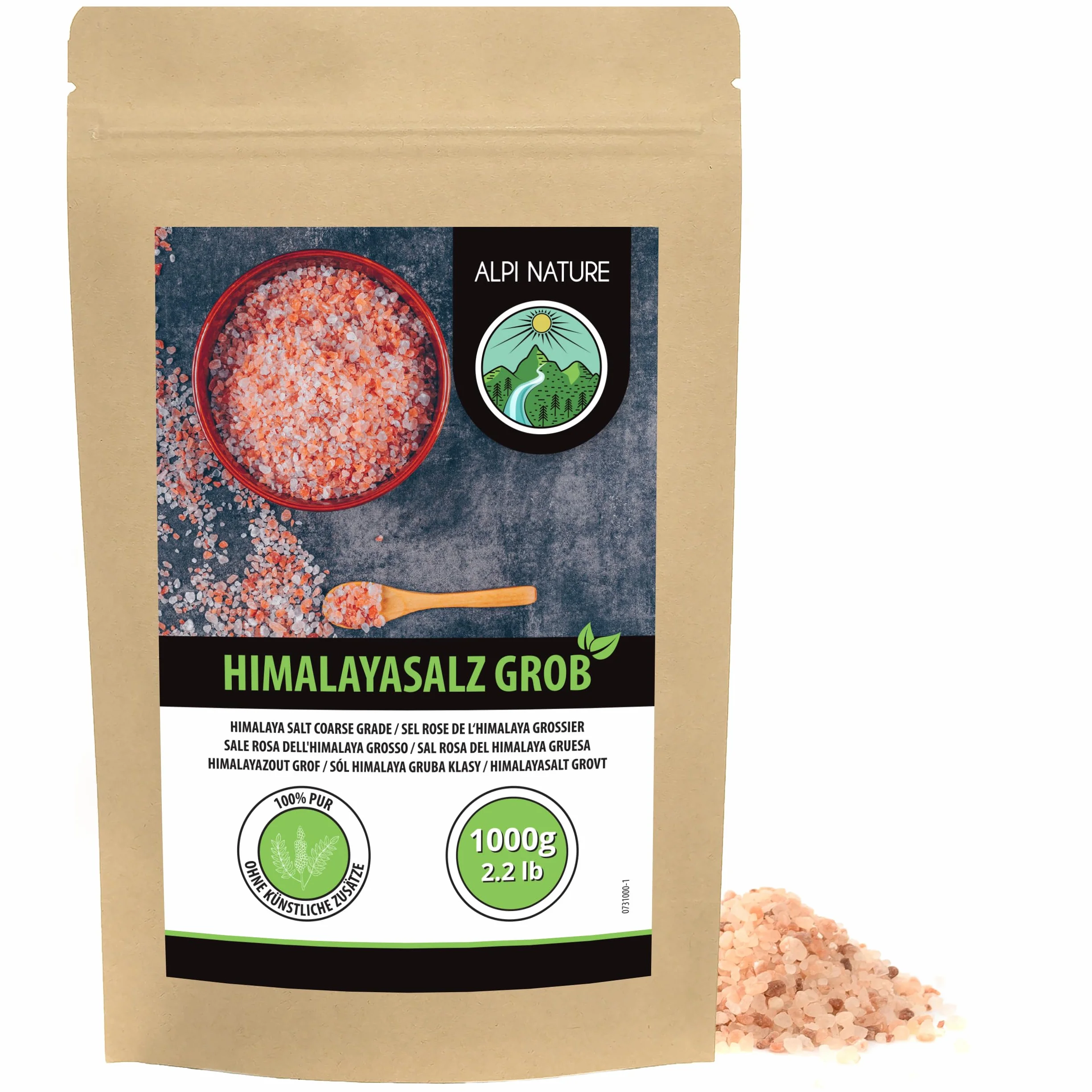 Alpi Nature Himalajska Różowa Sól Gruba 1kg, Różowa Sól Himalajska, Sól Kamienna Himalajska 2–5 mm