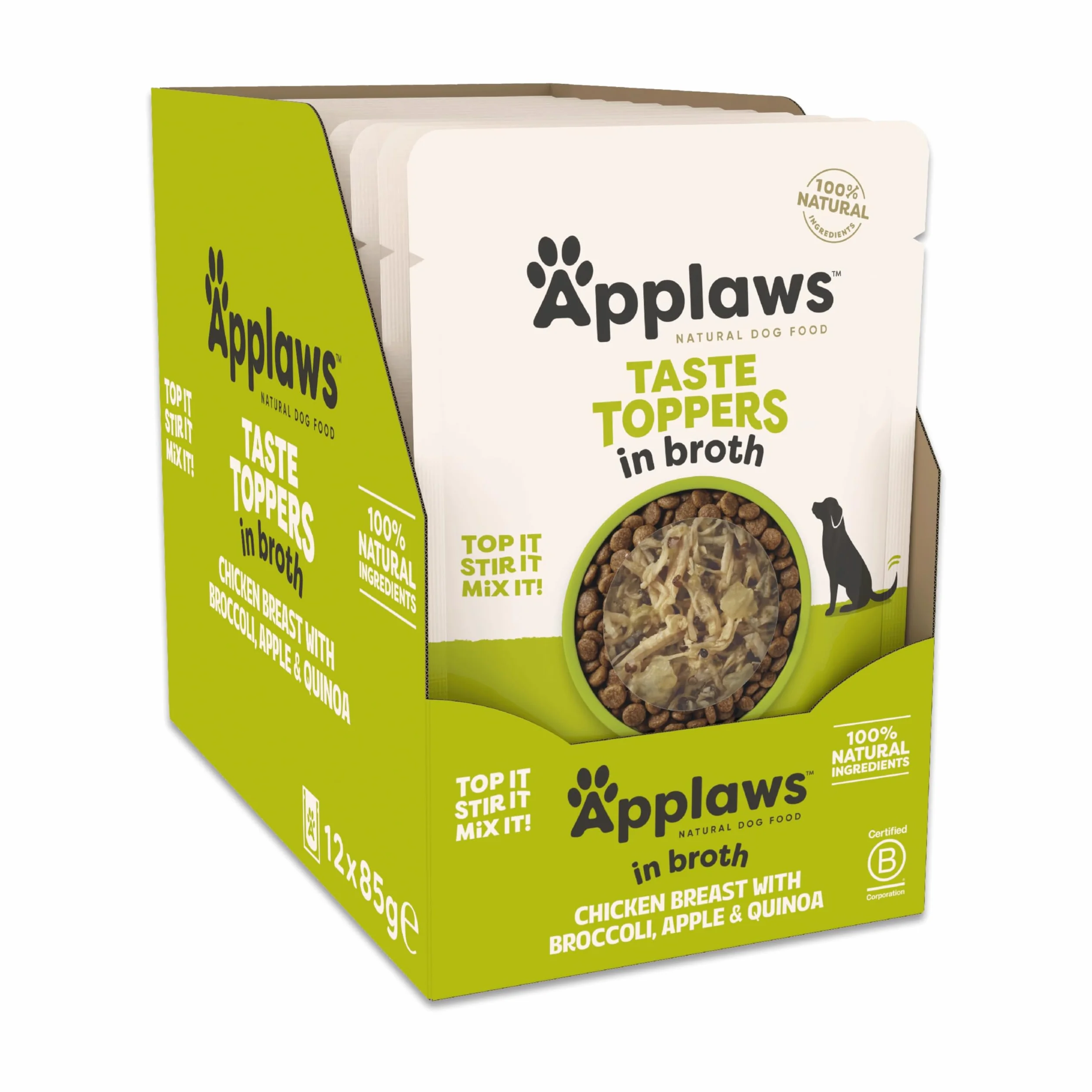 Applaws Taste Toppers 100% naturalna nakładka na mokre dogi, kurczak i warzywa w bulionie 12 x 85 g