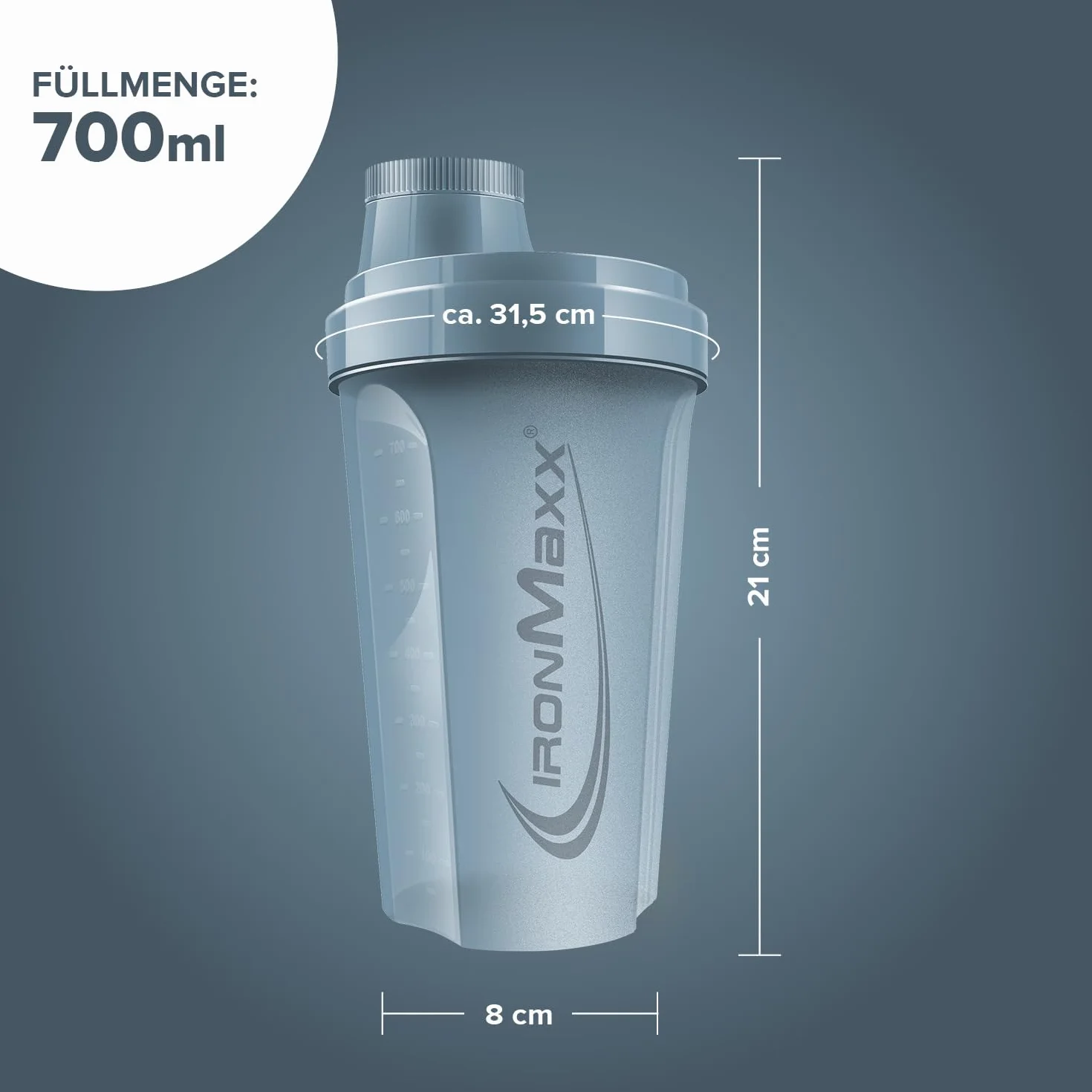IronMaxx Shaker do Białka 700 ml Kyanite Blue | Shaker Proteinowy z Sitkiem i Skalą | Szczelny, BPA Free, do Zmywarki