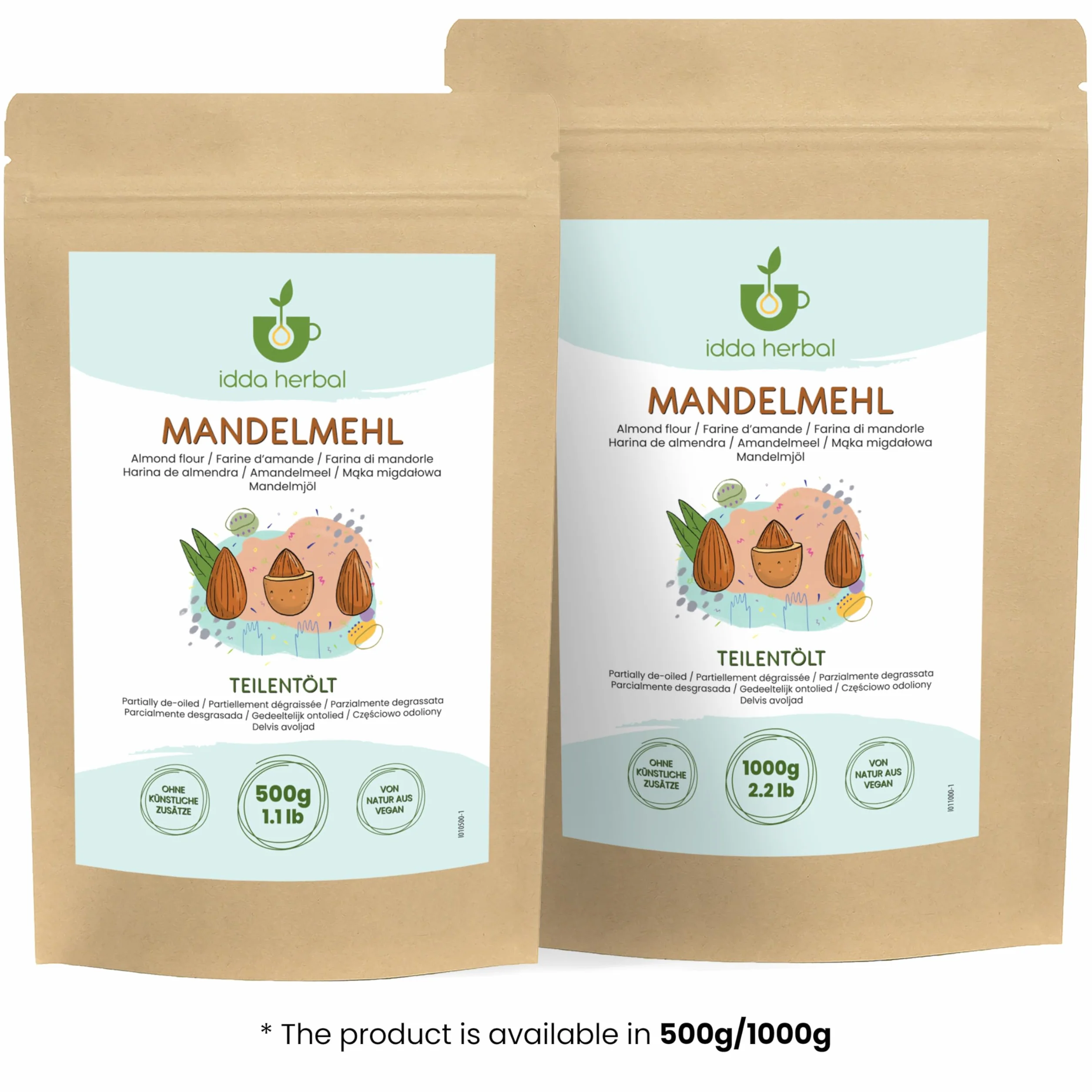 IDDA Herbal Mąka Migdałowa 500g, Mielone Surowe Migdały, Bezglutenowa Mąka, Idealna do Wypieków Keto