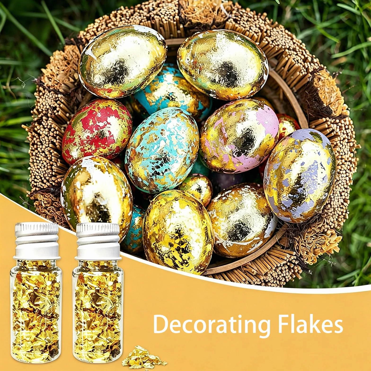 Jadalne liście złotych liści, płatki, wielofunkcyjny papier do folii dekoracyjnej, folia dekoracyjna, papier kuchenny, mus, ciasto, wypieki, rzemiosło artystyczne, dekoracja (2 butelki)