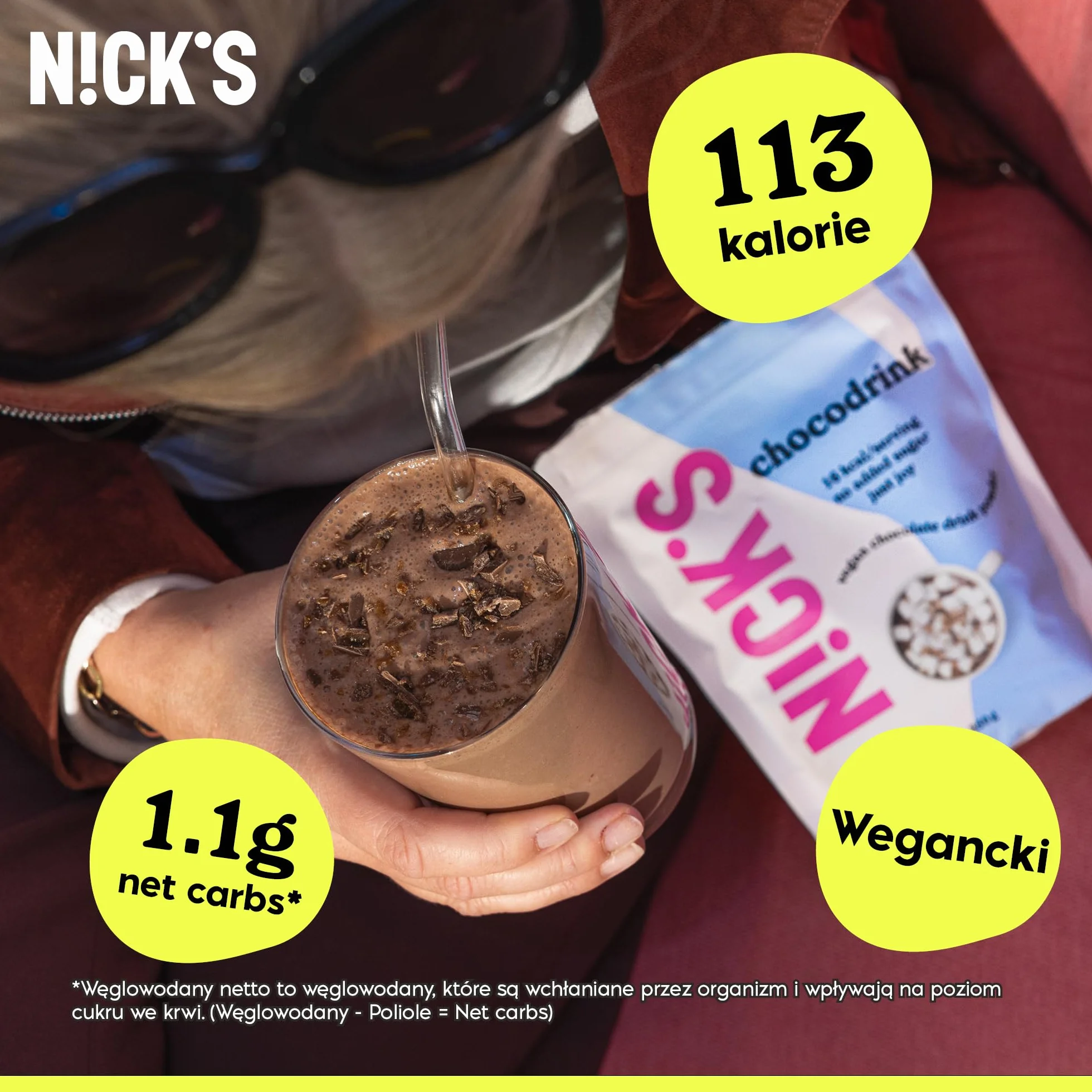 NICKS Chocolate drink, Gorąca czekolada bez dodatku cukru, wysokiej jakości kakaowa czekolada do picia keto, wegańska, bezglutenowa (250 g x 1 sztuki)