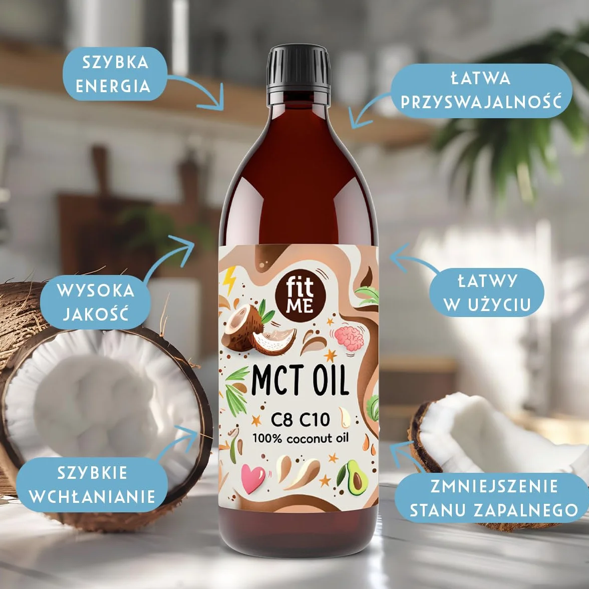 Olej MCT na Bazie Oleju Kokosowego 500 ml - Olej MCT z 60% Kwasu Kaprylowego (C8) i 40% Kwasu Kaprynowego (C10) - Bezsmakowy