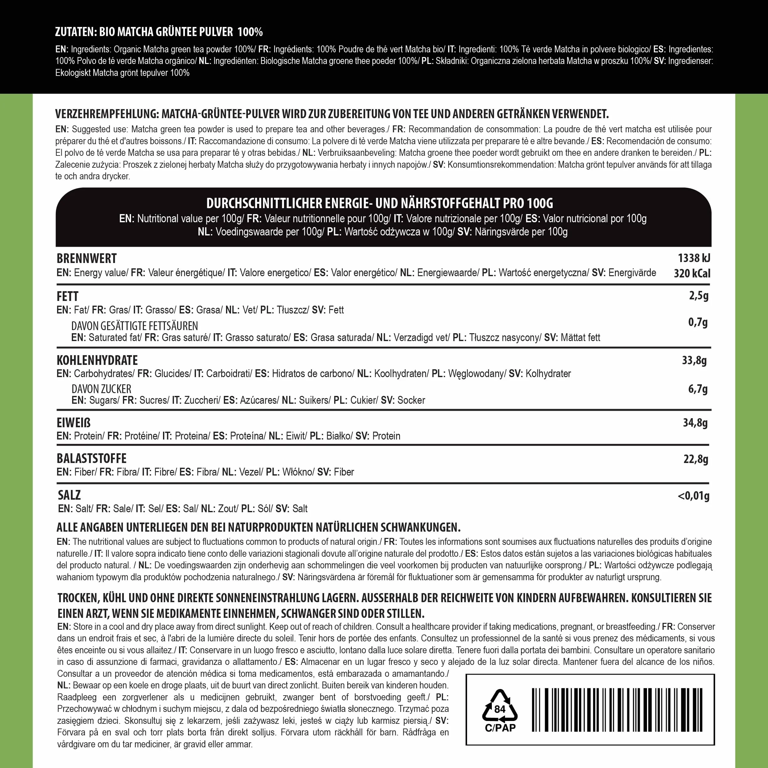Alpi Nature Ekologiczna Matcha w Proszku 50g, Japońska Zielona Herbata Matcha Klasy Premium, Naturalnie Zawierająca Kofeinę