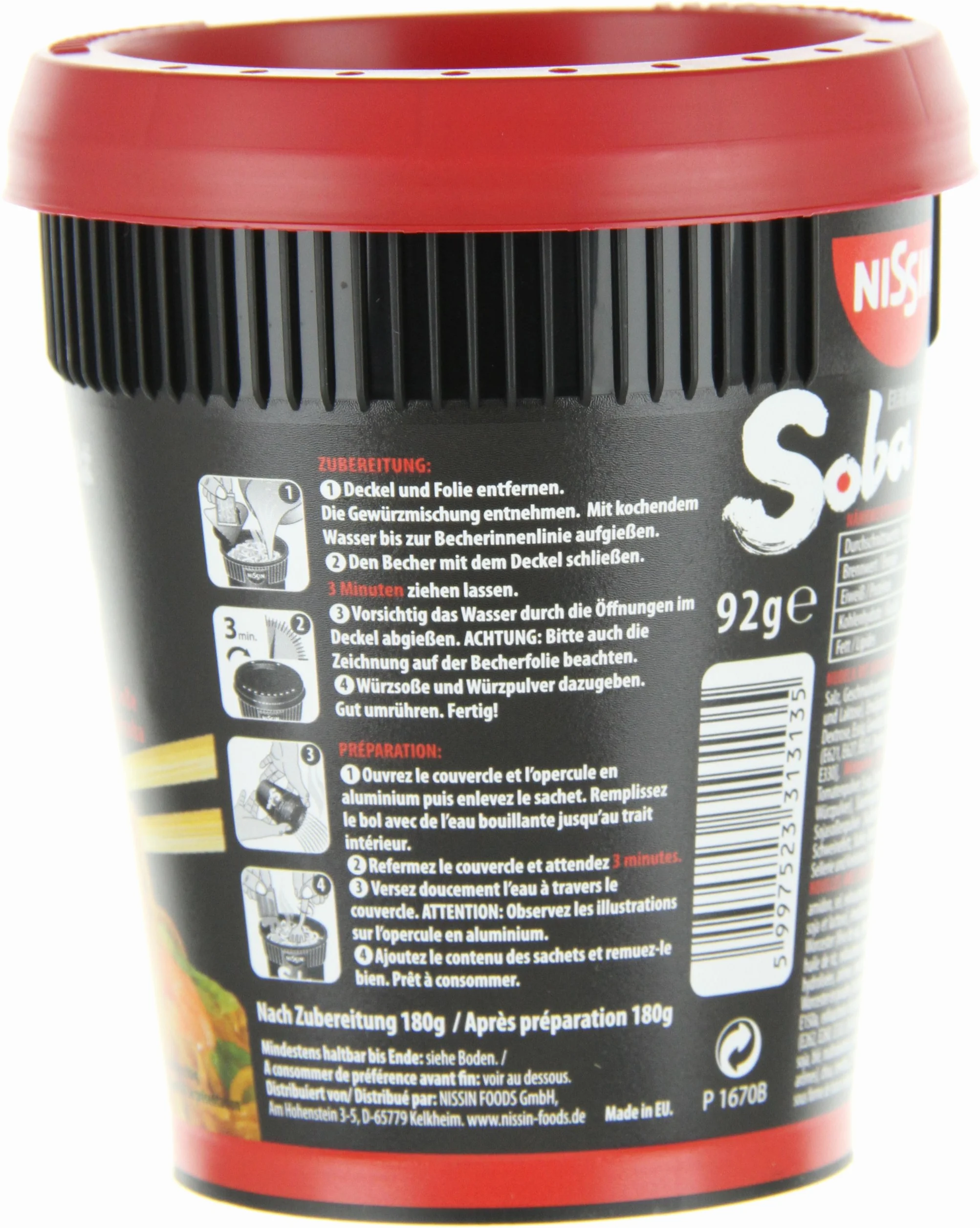 Nissin Cup Noodles Soba Cup Chili Zestaw 8 x 90 g Makaron Japoński Wok