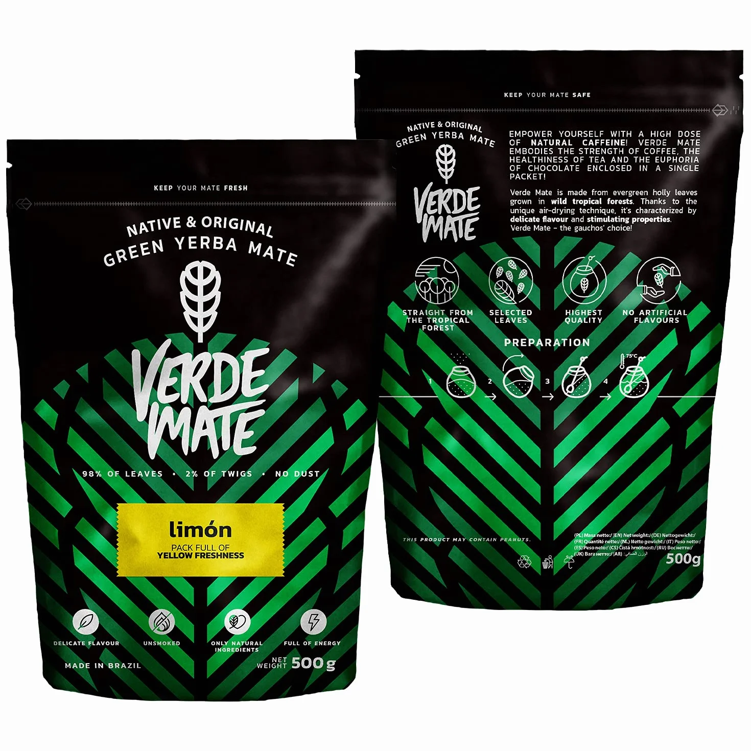 Verde Mate Green Limón 0,5 kg | Cytrynowa yerba mate 500 g | Orzeźwiający smak | Naturalna kofeina | Herbata Yerba Mate z Brazylii | 500 g