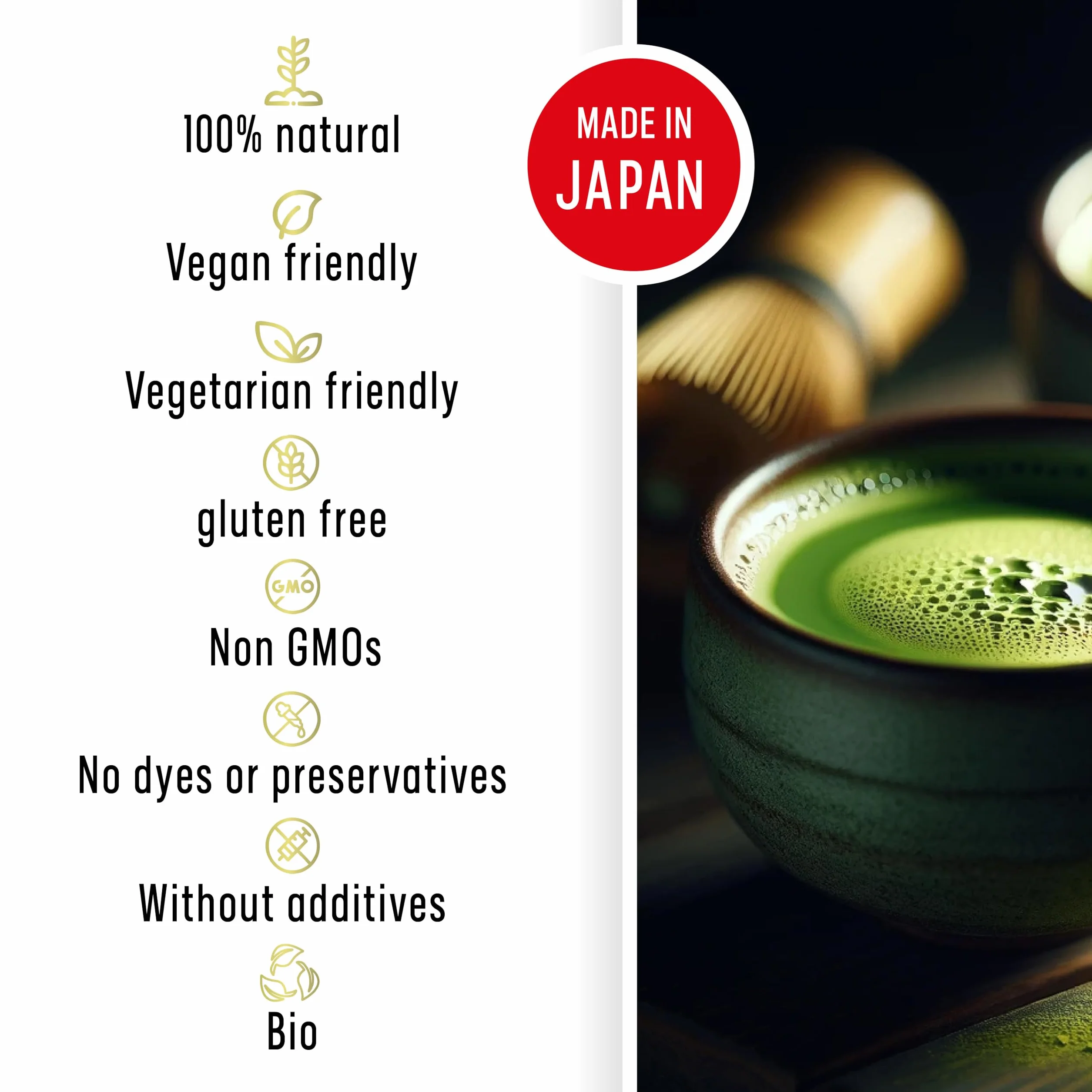 BIO Japońska herbata Matcha CEREMONIAL w proszku 100% Naturalna Czysta z upraw ekologicznych 100g