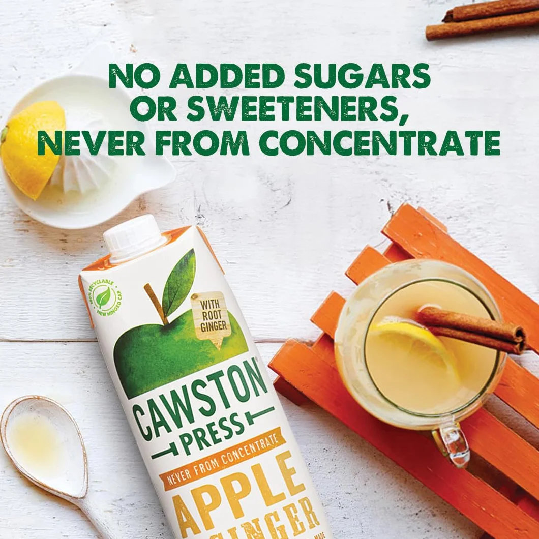 Cawston Press Sok wyciskany z jabłek i imbiru 1 l naturalny wegański bez dodatku cukru 6 szt