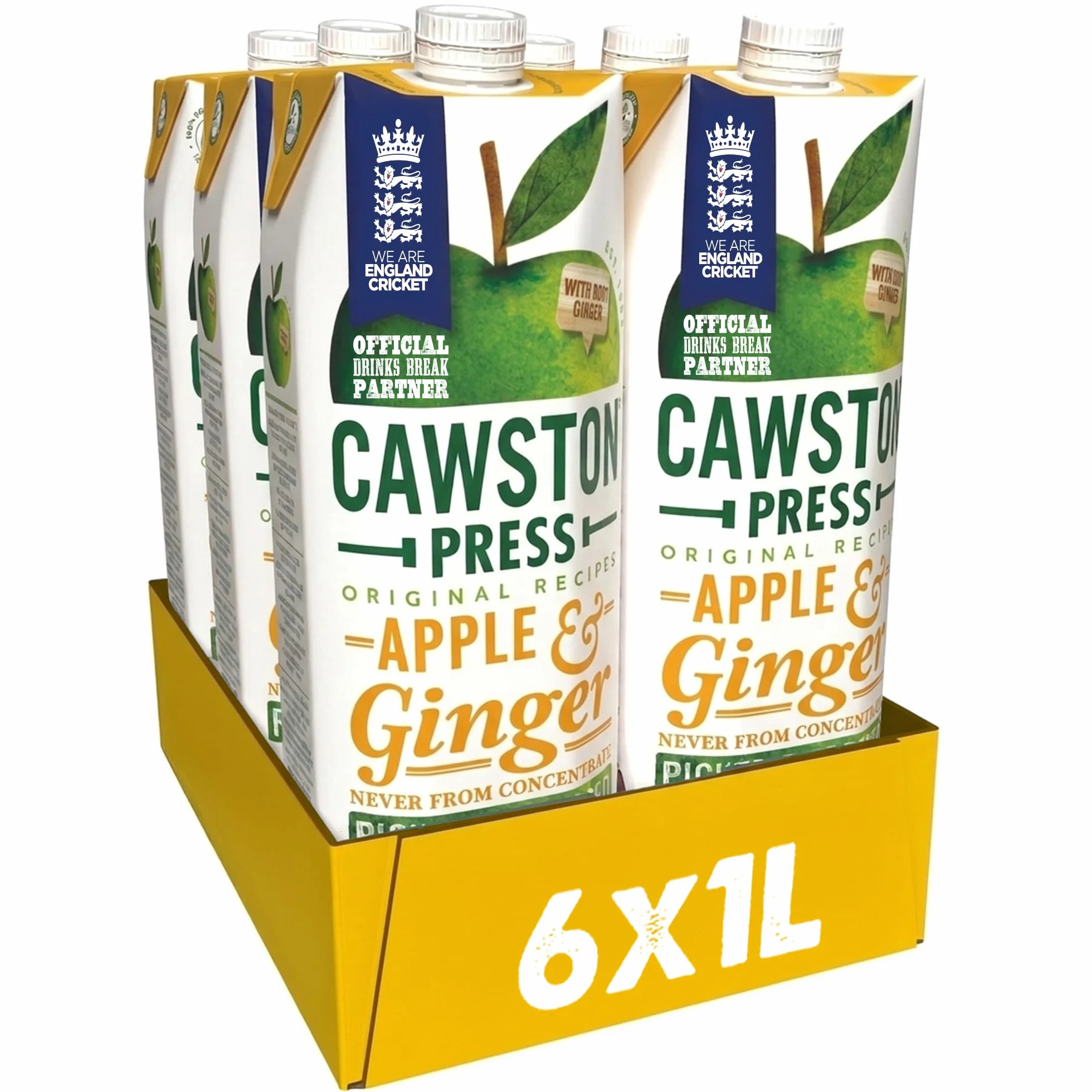 Cawston Press Sok wyciskany z jabłek i imbiru 1 l naturalny wegański bez dodatku cukru 6 szt