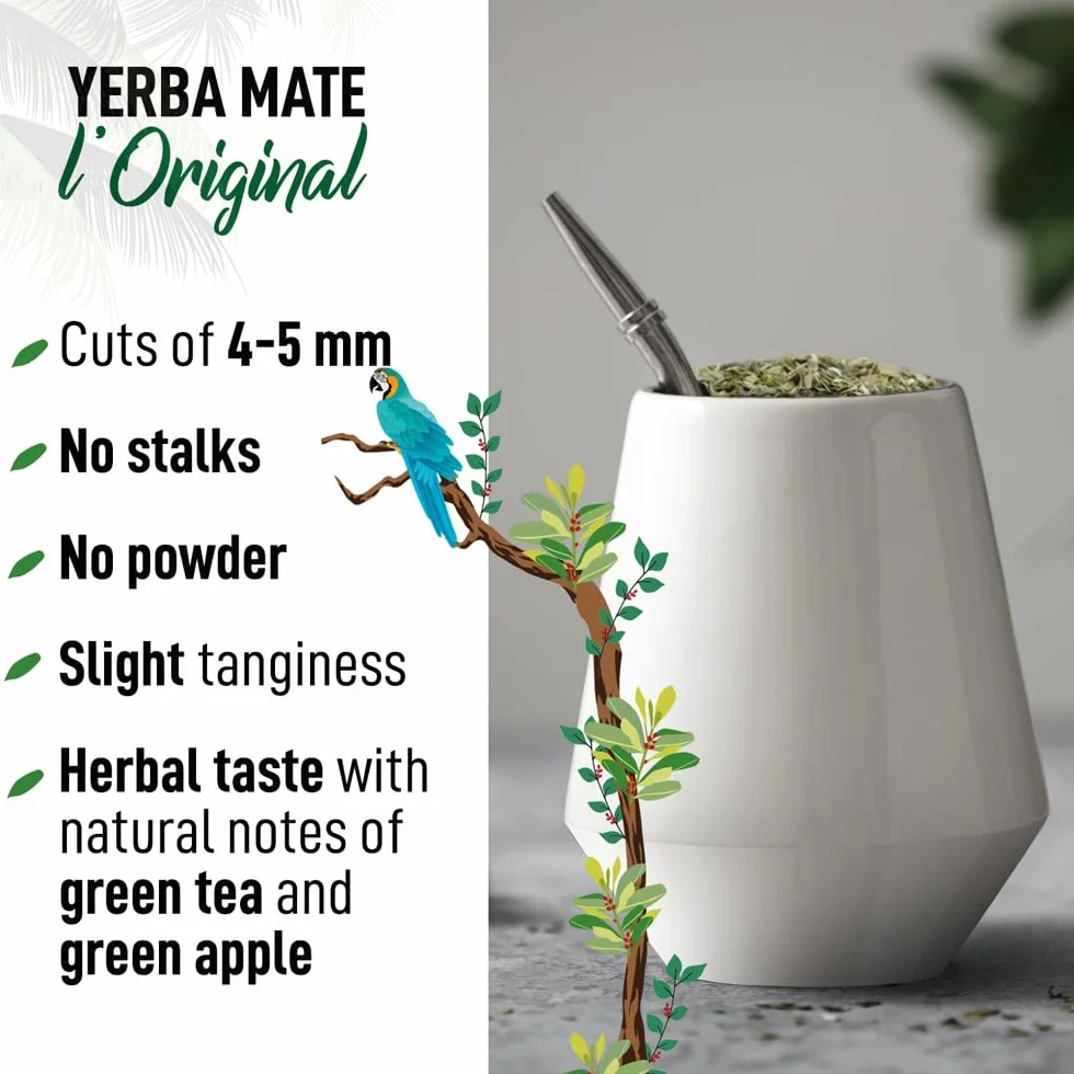 ORIGEENS Yerba Mate Organic 1KG - Zielona Yerba Maté bez dymu, bez łodygi, 0 pyłu